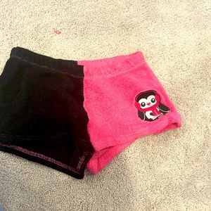 Blacks and pink girls pajama shorts with cute penguin on front!